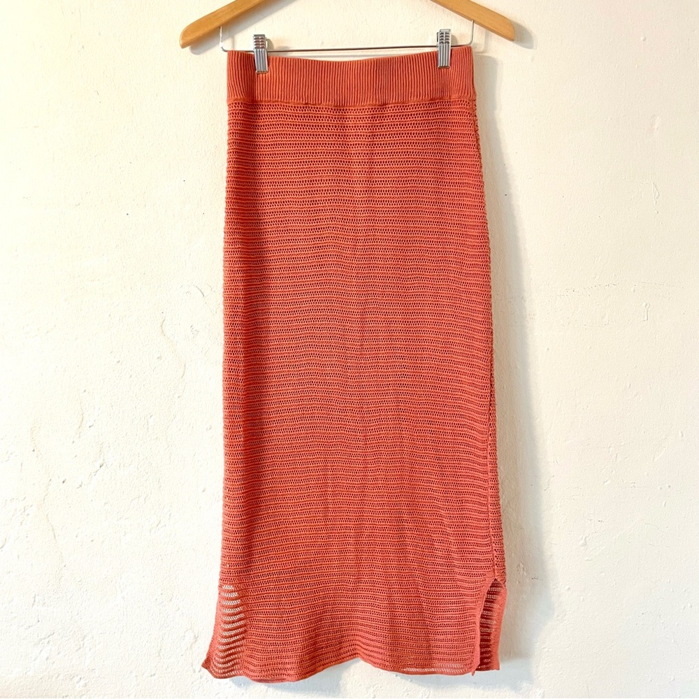 Callahan Open Knit Genny Midi Skirt, Fully Lined 100% Cotton, Rust Orange Size M